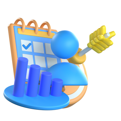 Ilustración de calendario, gráfica de barras y usuario objetivo representando segmentación de audiencias