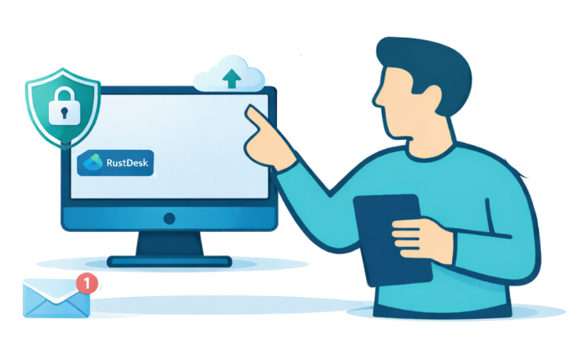 Técnico gestionando soporte informático remoto con conexión a servidores, seguridad y servicios cloud.
