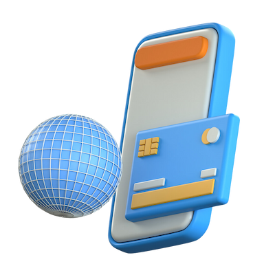 Ilustración de compras y ventas empresariales con tarjeta y globo digital