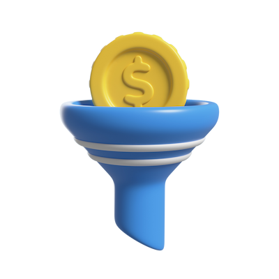 Ilustración de un embudo de conversión con moneda representando optimización de conversiones y remarketing