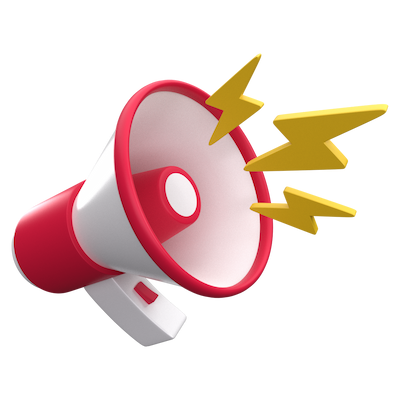 Megáfono con rayos representando el lanzamiento de campañas y marcas en canales digitales