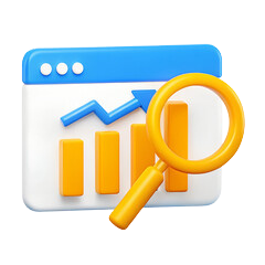 Ilustración de análisis de indexación con lupa frente a monitor.