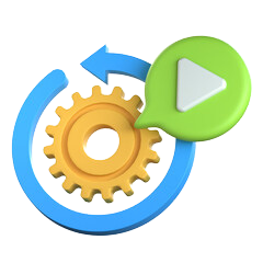Ilustración de engranaje y flecha circular representando optimización y mejora continua de campañas digitales