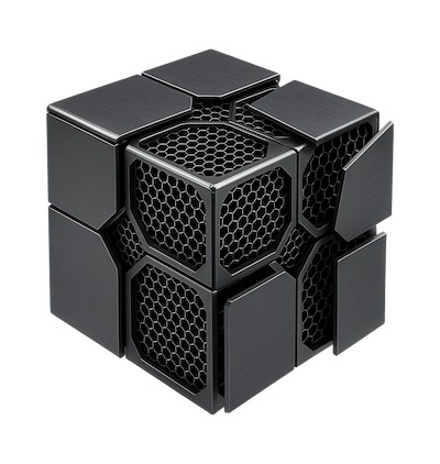 Cubo negro compuesto por piezas modulares conectadas entre sí