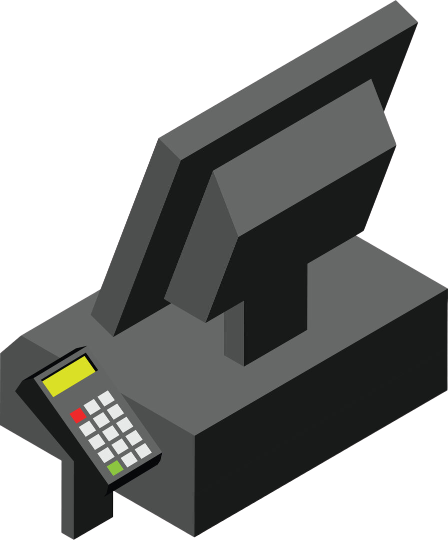 Terminal de punto de venta con pantalla y datáfono para cobros en mostrador.