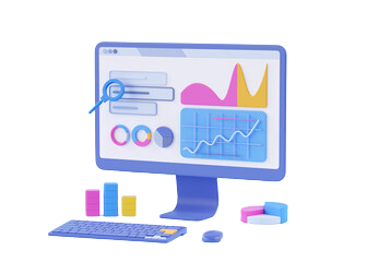 Ilustración de estrategia de marca con gráficos y análisis digital en pantalla