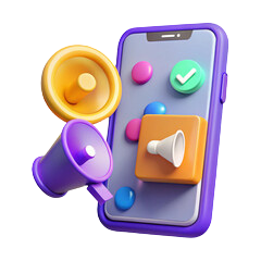 Ilustración de estrategia de redes sociales con smartphone y elementos de social media