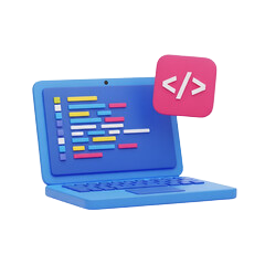 Ilustración de desarrollo web con laptop y código, diseño responsive y creación de sitios para marcas