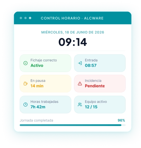 Banner de software de control horario integrado para empresas en España Alcware