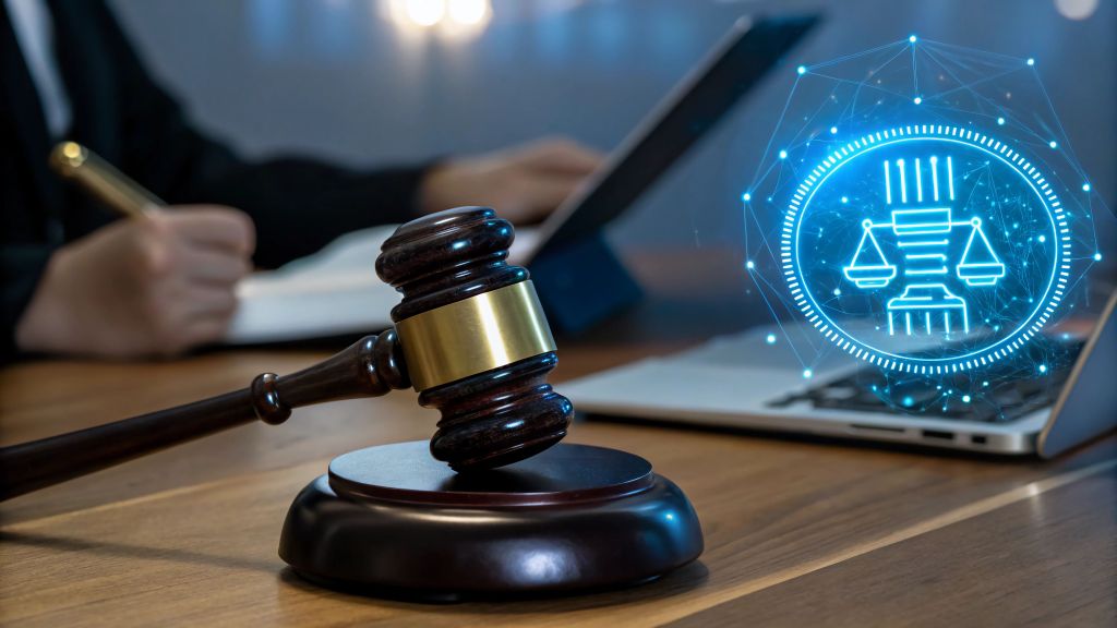 Certificación, seguridad y cumplimiento normativo con el software de facturación VeriFactu de Alice Solutions Persona sosteniendo una medalla verde con un símbolo de verificación, acompañada de iconos digitales de seguridad, documentos y engranajes.